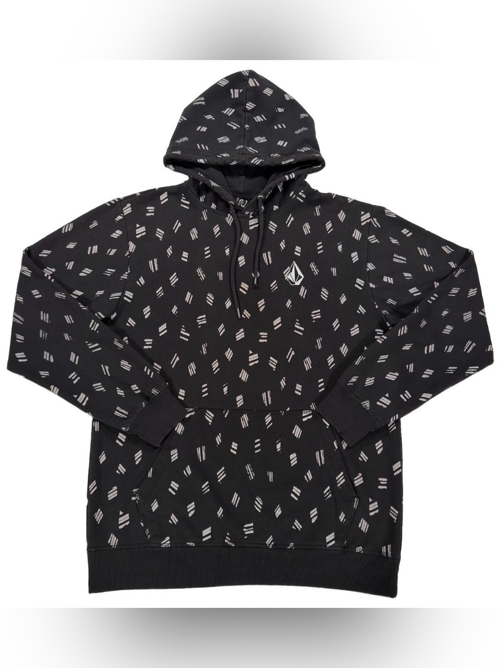 Volcom Mens Vamo Fleece Hoodie Sweatshirt Black Large All Over Print AOP Skate